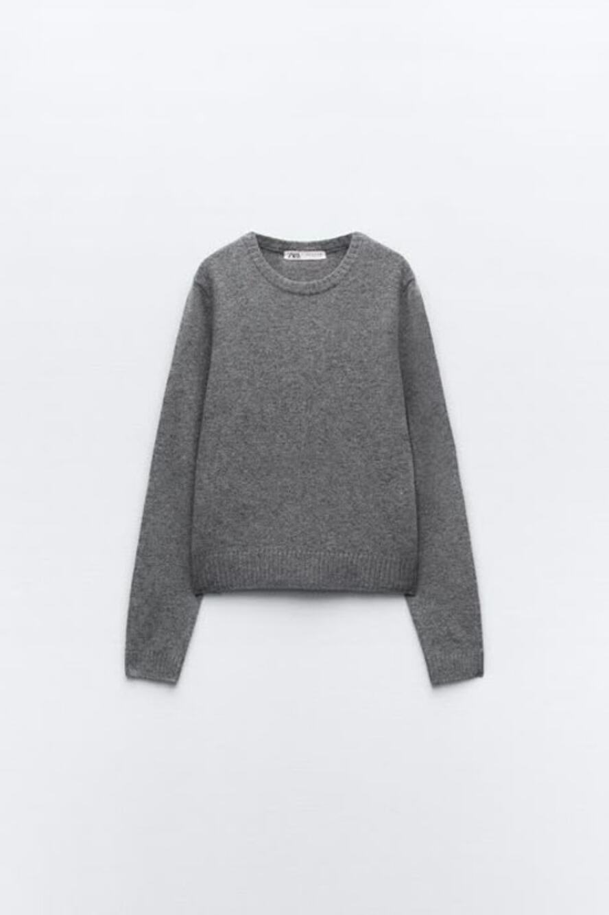 Preppy Chic Classic Minimalist 100% Wool Knit Crewneck Zara Sweater Size Large